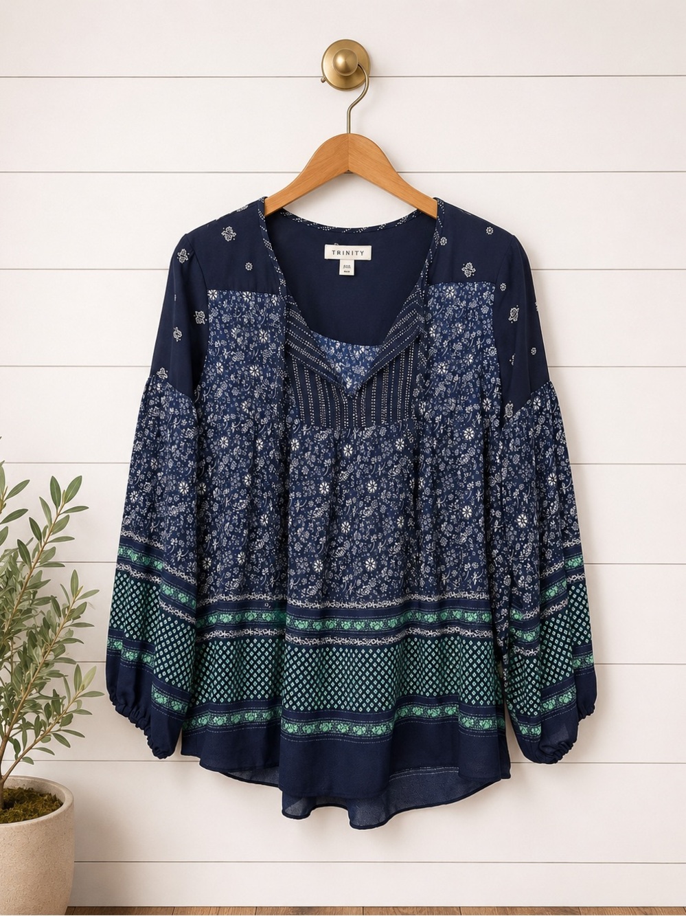 💙 GAP Boho Peasant Blouse Floral Border Print Top Size Medium